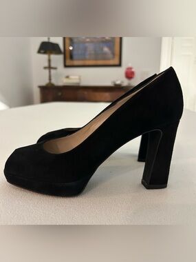 Mascaro Black Suede Platform Peep Toe Heels